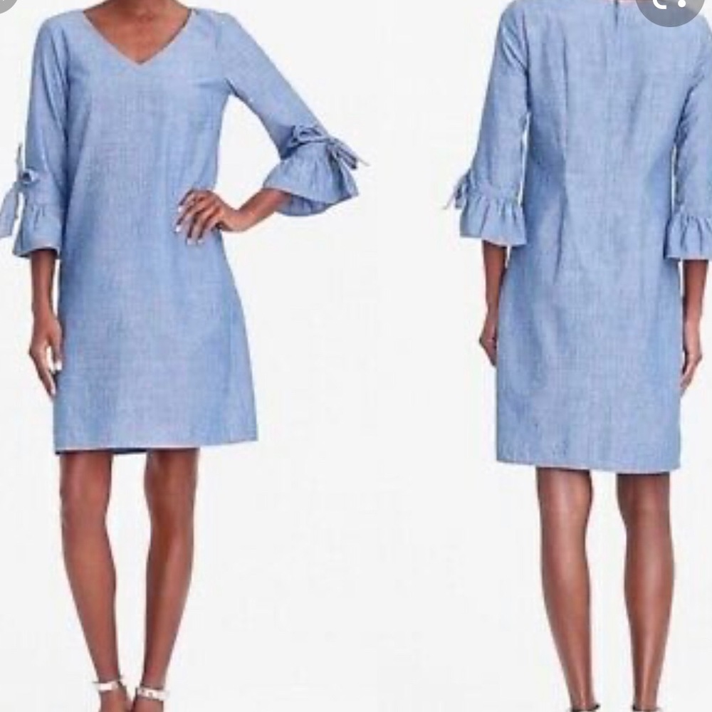 NWT JCrew Chambray Ruffle Tie Sleeve Dress, 2